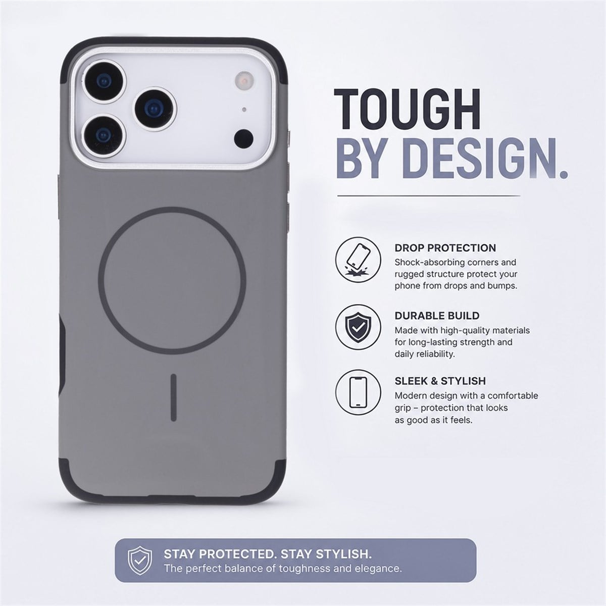 Koen iPhone 17 Pro Uyumlu MagSafe Kılıf – Kablosuz Şarj Destekli, Köşe Koruma Darbe Emici, Şeffaf Mat Premium Telefon Kılıfı, Gri