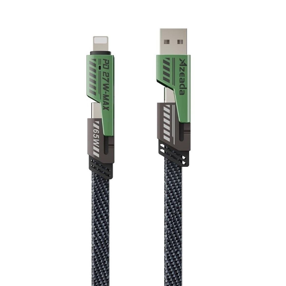 Azeada 65w Çoklu USB Type-C ve Lightning Örgülü Şarj Ve Data Kablosu - 1.5 Metre 65 W