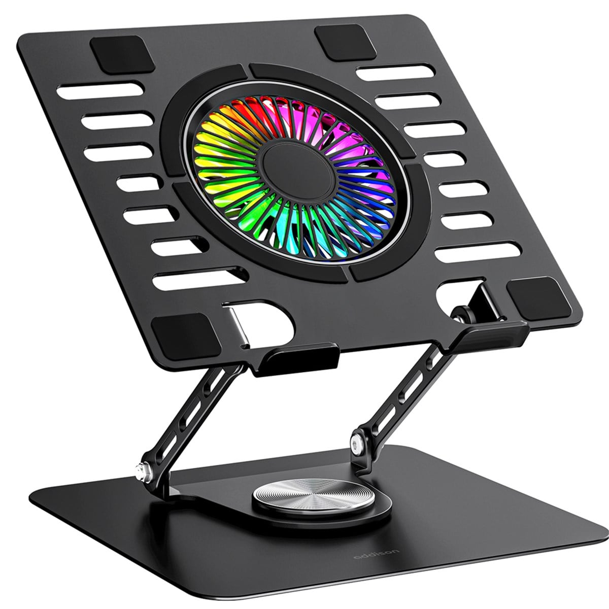 Addison AD-RC36 Steely 360 Derece Dönebilen Fanlı RGB Işıklı Ayarlanabilir Siyah Metal Laptop Stand