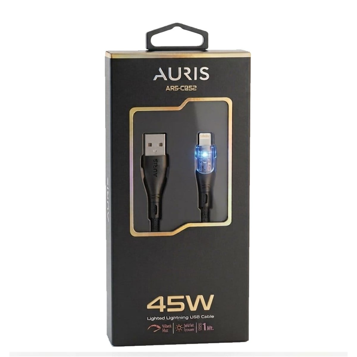 Auris ARS-CB52 45W USB to Lightning Işıklı Hızlı Şarj Kablo