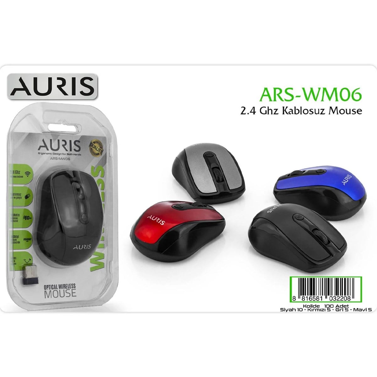 Auris ARS-MW06 2.4Ghz 1600dpi Wireless Optik Mouse