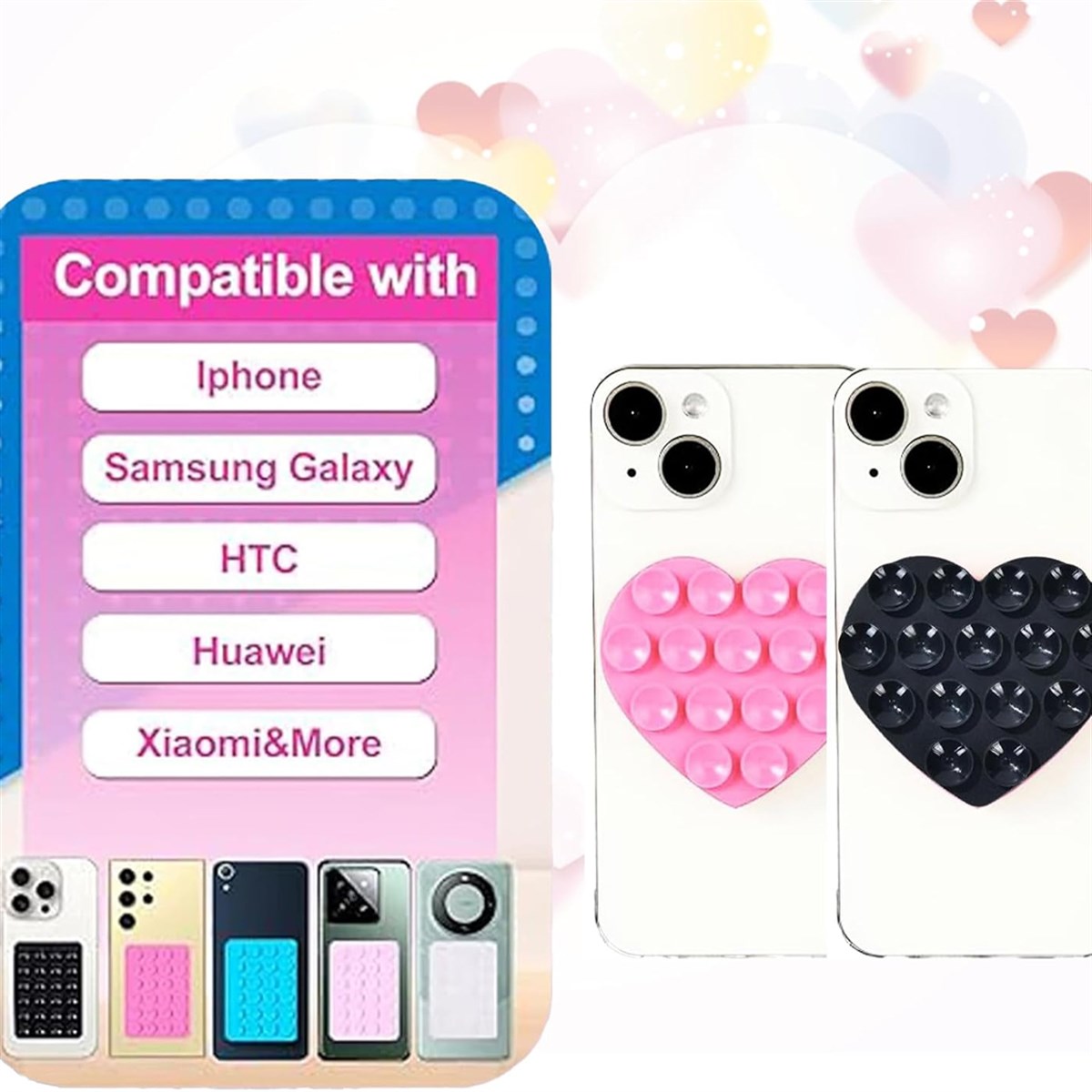 Mobicaps Çift Yönlü Kalp Figürlü Silikon Öpücük Telefon Tutucu