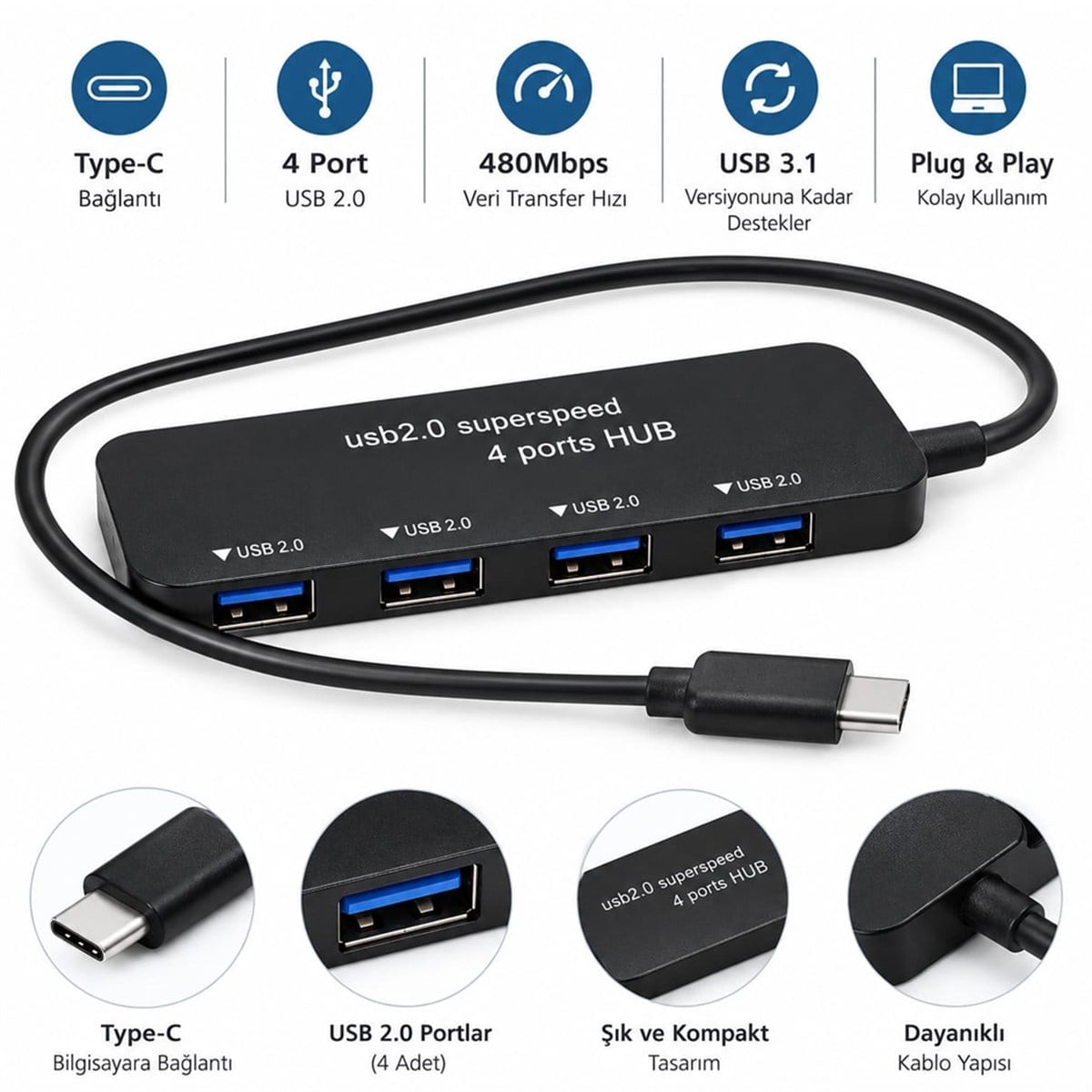 Nivatech Type-C 218T 4 Port USB 2.0/3.1 Hub 480Mbps