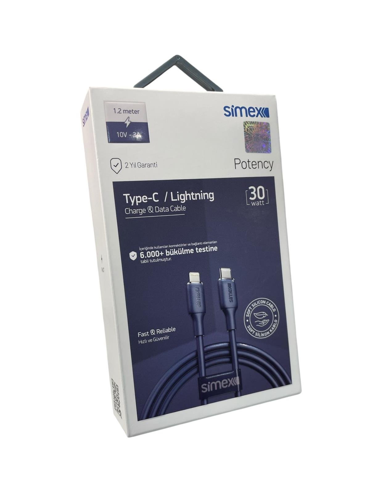 Simex SPK-14 Potency 66watt 120cm USB-C To Lightning Şarj ve Data Kablosu