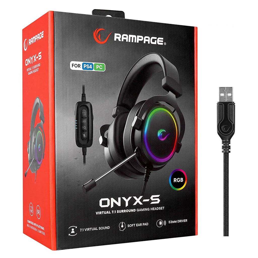 Rampage ONYX-S USB 7.1 Version RGB Led + Ses Kontrollü Oyuncu Mikrofonlu  Kulaklık | Mobicaps
