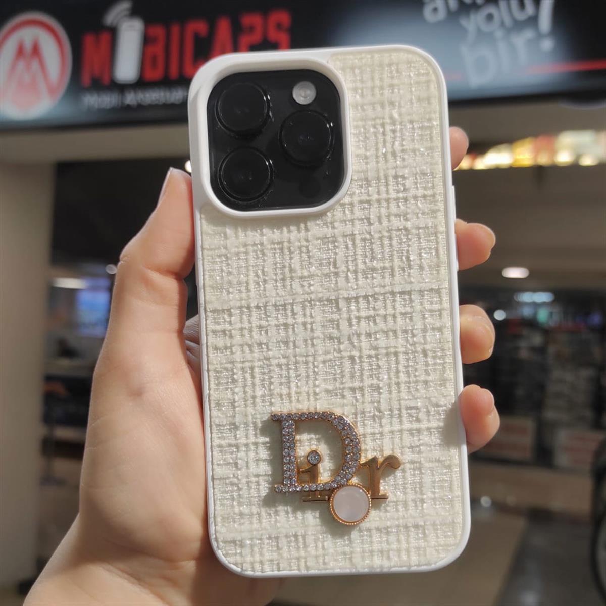 Apple iPhone 13 Pro Dior Logolu Kumaş Kaplamalı Telefon Kılıfı