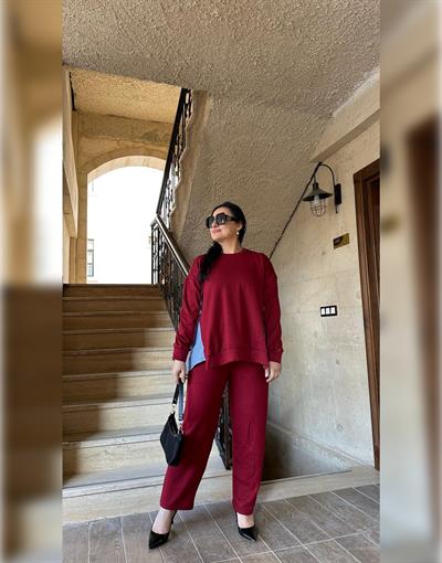 Bordo Rahat Formlu İkili Eşofman Takımı