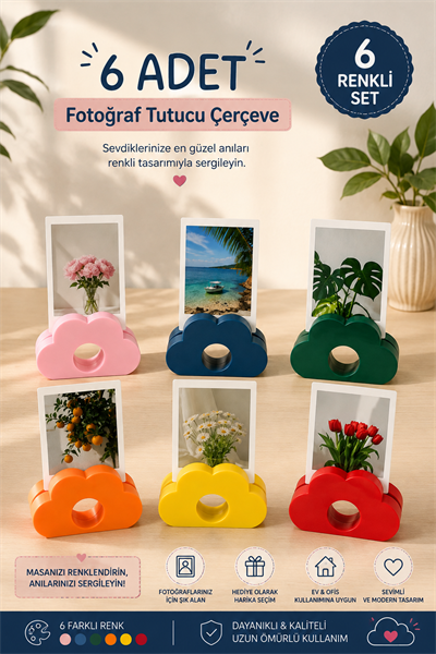 Bulut Fotoğraf Tutucu Çerçeve 6'lı Set – Masaüstü Fotoğraf Standı – Dekoratif Fotoğraf Tutucu