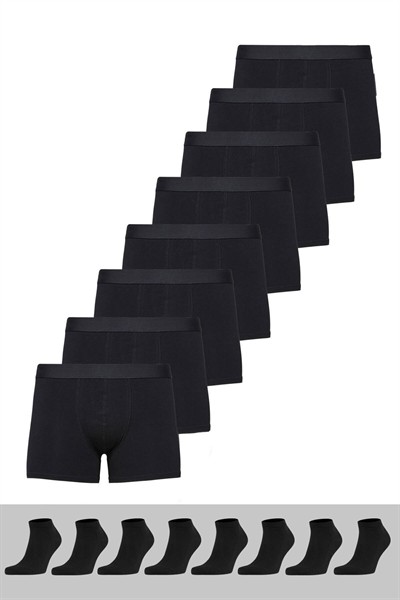 Erkek 8 Çorap + 8 Boxer Pamuklu Likralı Ekonomik Paket