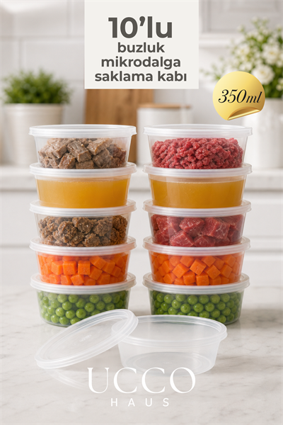 10 Adet 350 ml Sızdırmaz Kapaklı Sosluk Buzluk Saklama Kabı, Et Suyu, Kemik Suyu Mutfak Organizeri