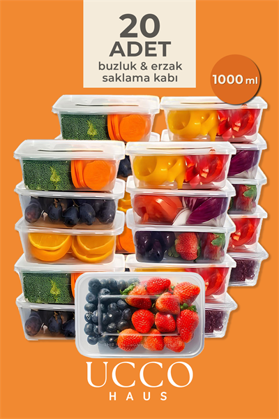 20 Adet 1000 ml Ekonomik Buzdolabı & Mikrodalga Sızdırmaz Kapaklı Saklama Kabı Seti Buzluk Organizer
