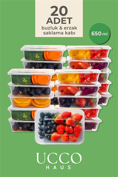 20 Adet 650 ml Buzluk & Mikrodalga Sızdırmaz Saklama Kabı Seti Buzluk Organizer