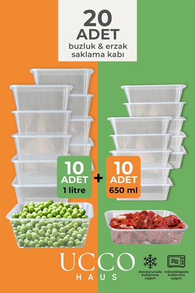 20(10+10) Adet Ekonomik Saklama Kabı Seti – 10x650 ml 10x1000 ml Mikrodalga Buzluk Dondurucu Erzak
