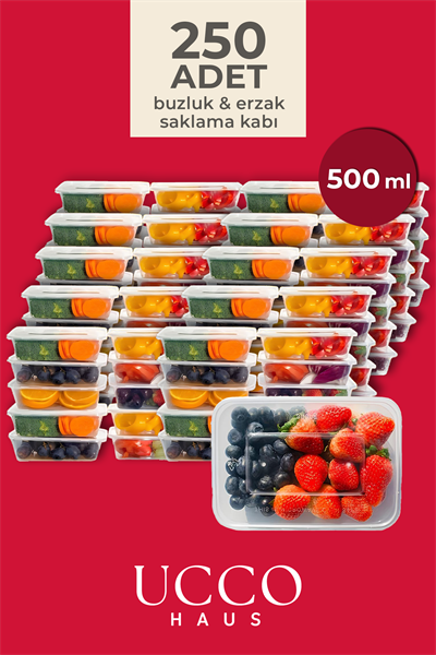 250 ADET 500 ml Ekonomik Buzdolabı Dondurucu Erzak Sızdırmaz Saklama Kabı Seti Buzluk Organizer