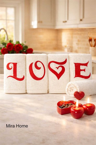 Love Nakışlı 4lü Mutfak Havlusu Seti  30x50 cm