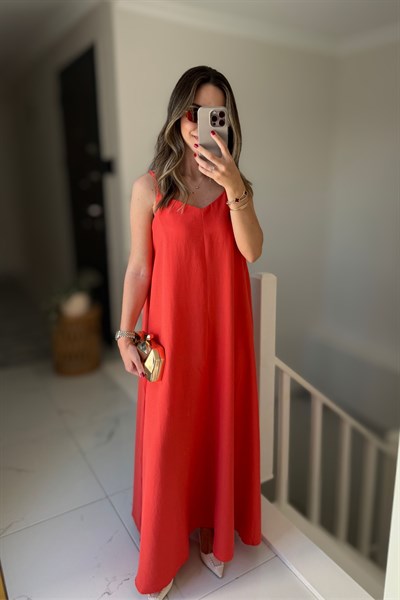 ASKILI UZUN ELBİSE - TURUNCU