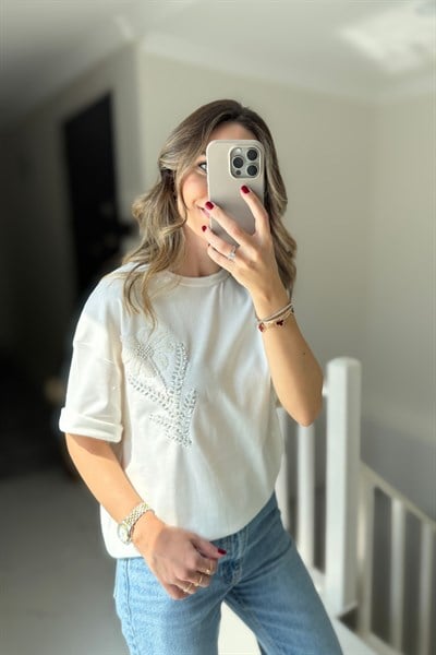 PUL NAKIŞLI TSHİRT - BEYAZ