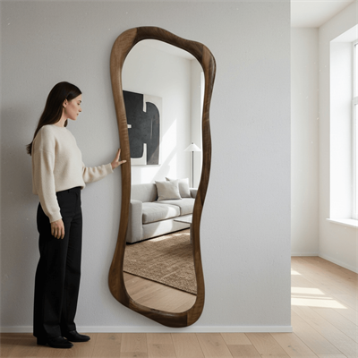 Ceviz Çerçeveli Asimetrik Model Boy Aynası