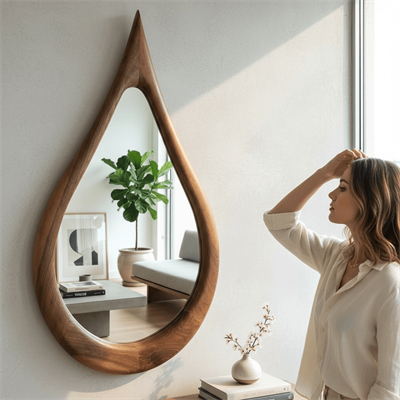 Ceviz Çerçeveli Damla Modeli Ayna