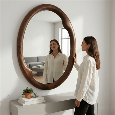 Ceviz Çerçeveli Elips Modeli Ayna