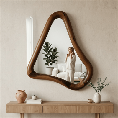 Ceviz Çerçeveli Üçgen Modeli Ayna