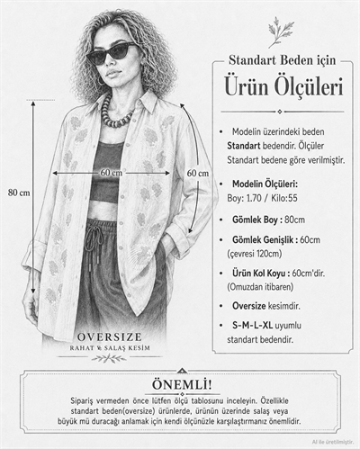 Naturel Nakış Detaylı Oversize Pamuk Keten Gömlek