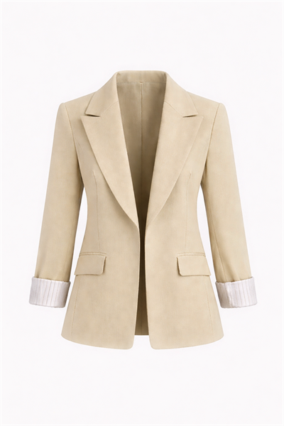 Kadın Bej Premium Kalite Astarlı Kolu Katlamalı Blazer Ceket