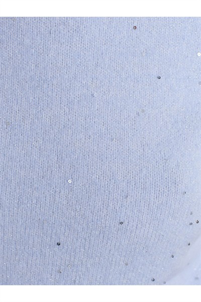 10703 Bisiklet Yaka Pullu Simli Triko Kazak-Mavi