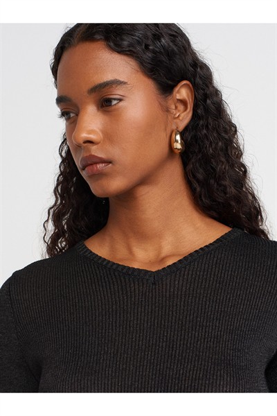 10803 V Yaka Simli Triko Kazak-Siyah