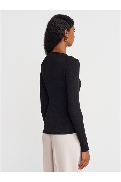 10803 V Yaka Simli Triko Kazak-Siyah