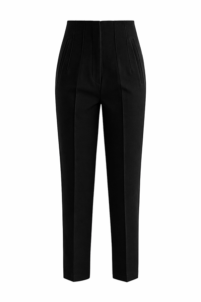 Kadın Siyah Karol Premium Önü Flatolu Biyeli Yüksek Bel Zr Model Kumaş Boru Paça Havuç Pantolon