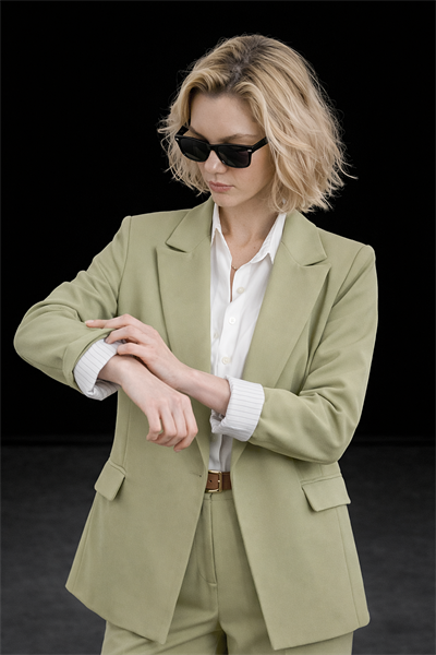 Kadın Haki Premium Kalite Astarlı Kolu Katlamalı Blazer Ceket