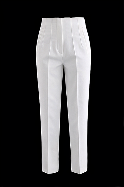 Kadın Beyaz Karol Premium Önü Flatolu Biyeli Yüksek Bel Zr Model Kumaş Boru Paça Havuç Pantolon