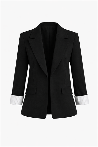 Kadın Siyah Premium Kalite Astarlı Kolu Katlamalı Blazer Ceket