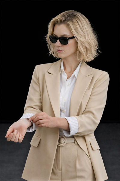 Kadın Bej Premium Kalite Astarlı Kolu Katlamalı Blazer Ceket