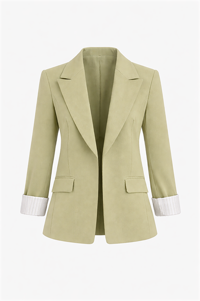 Kadın Haki Premium Kalite Astarlı Kolu Katlamalı Blazer Ceket