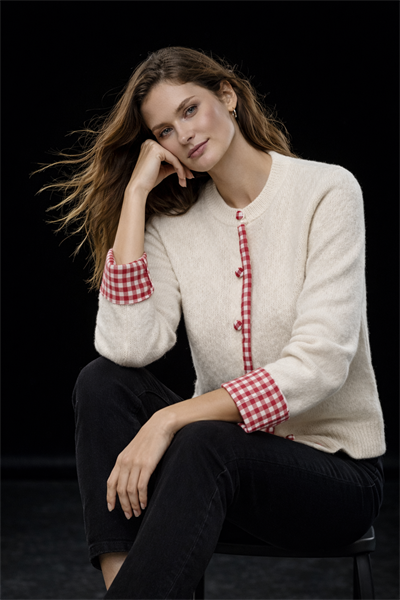 Kadın Krem Pötikare Garnili Triko Hırka