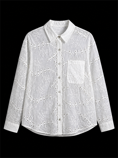 Beyaz Kordeneli Nakışlı %100 Pamuk Fisto Gömlek