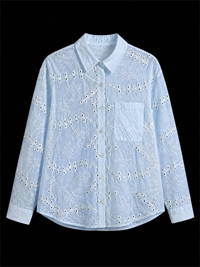 Mavi Kordeneli Nakışlı %100 Pamuk Fisto Gömlek