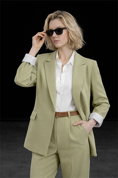 Kadın Haki Premium Kalite Astarlı Kolu Katlamalı Blazer Ceket