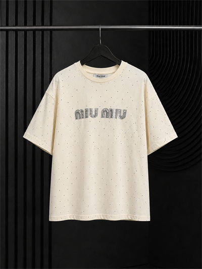 Açık Sarı Taş İşlemeli Oversize Bisiklet Yaka %100 Pamuk T-shirt