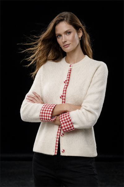 Kadın Krem Pötikare Garnili Triko Hırka