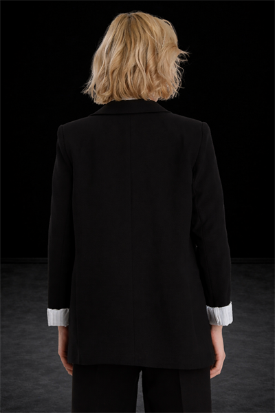 Kadın Siyah Premium Kalite Astarlı Kolu Katlamalı Blazer Ceket