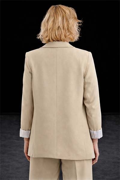 Kadın Bej Premium Kalite Astarlı Kolu Katlamalı Blazer Ceket
