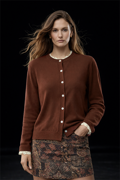 Kadın Kahve Yakası ve Kolları Dantelli Ultrasoft Triko Hırka