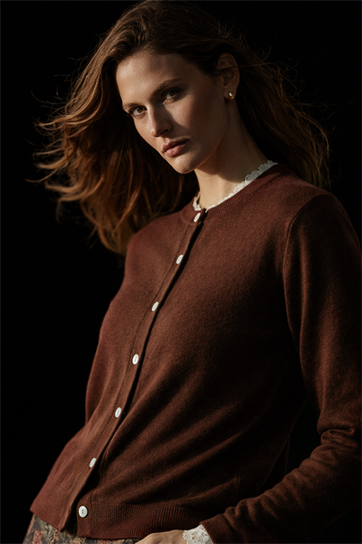 Kadın Kahve Yakası ve Kolları Dantelli Ultrasoft Triko Hırka