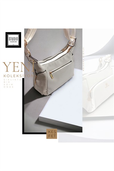 Kadın Açık Gri Çapraz Askılı Su Geçirmez Saten Kumaş Çok Gözlü Fermuarlı Astarlı Omuz Çantası