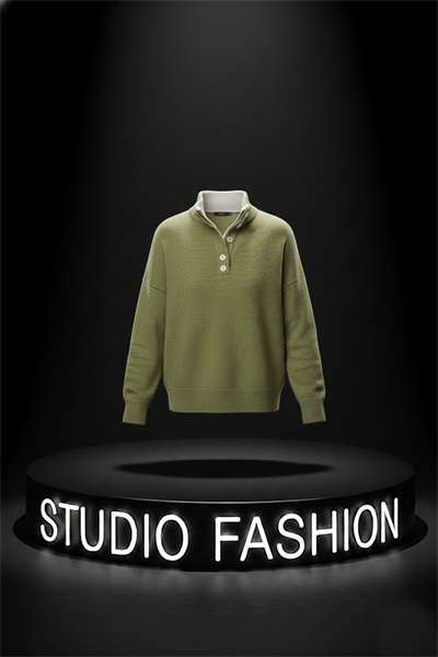 Kadın Açık Yeşil-Krem Oversize 2 Patlı Düğmeli Kazak