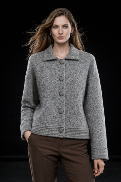 Kadın Antrasit Polo Yaka Yumuşak Dokulu Düğmeli Triko Hırka