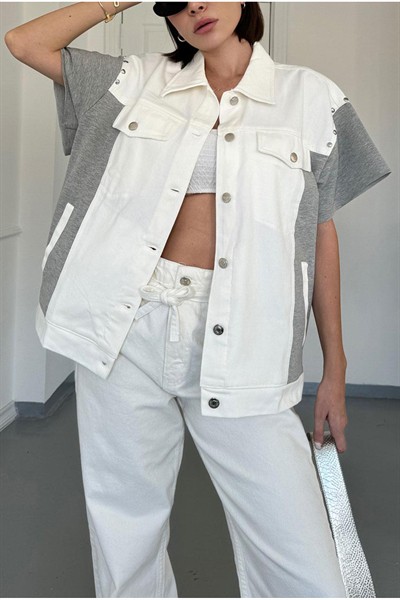 Kadın Beyaz Twst Model Premium Örme Garnili Tasarım Yelek